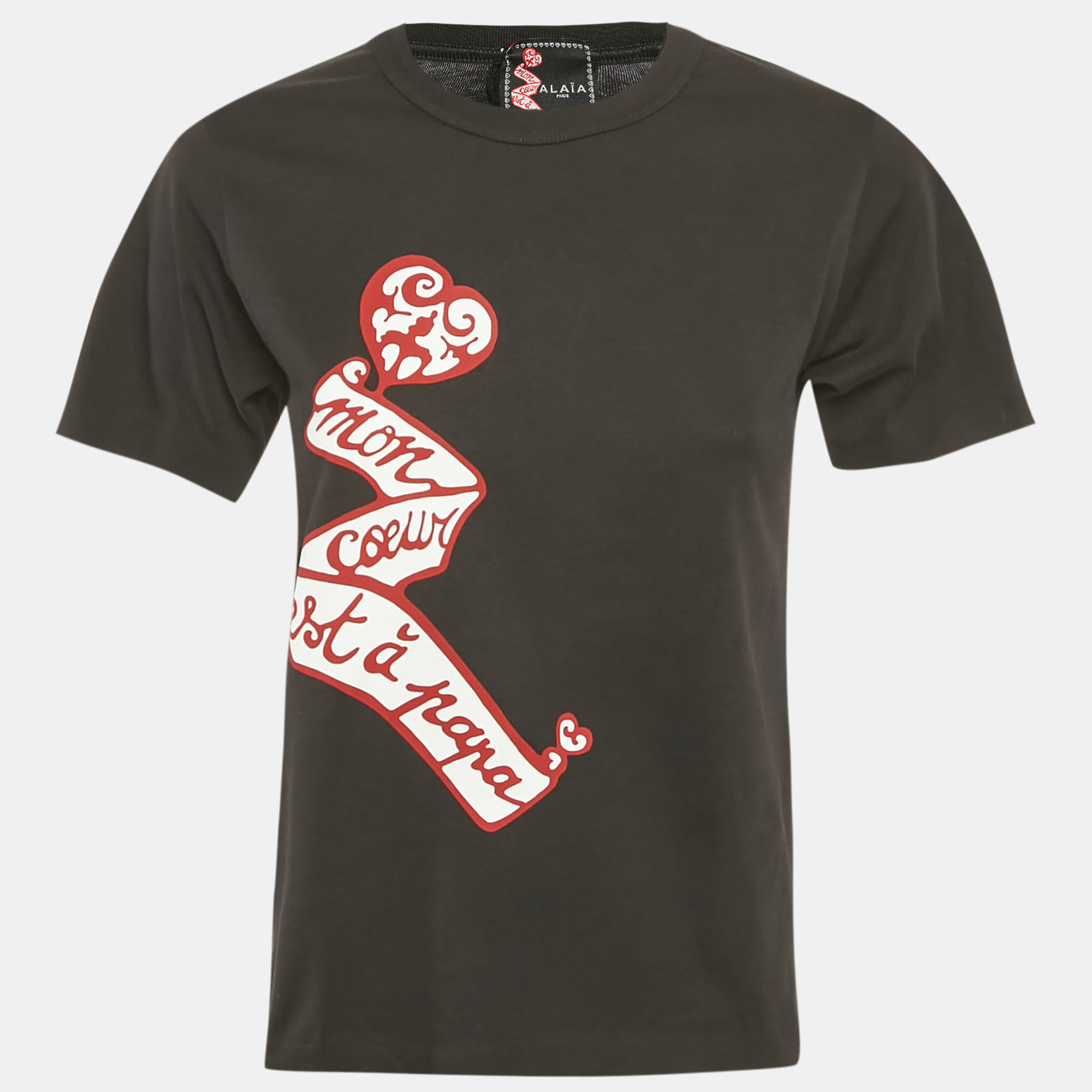 alaia black mon coeur est &agrave; papa print cotton t-shirt s