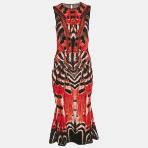 luxury-women-alexander-mcqueen-used-clothes-p1210314-001.jpg alexander mcqueen red abstract jacquard knit sleeveless flounce dress s