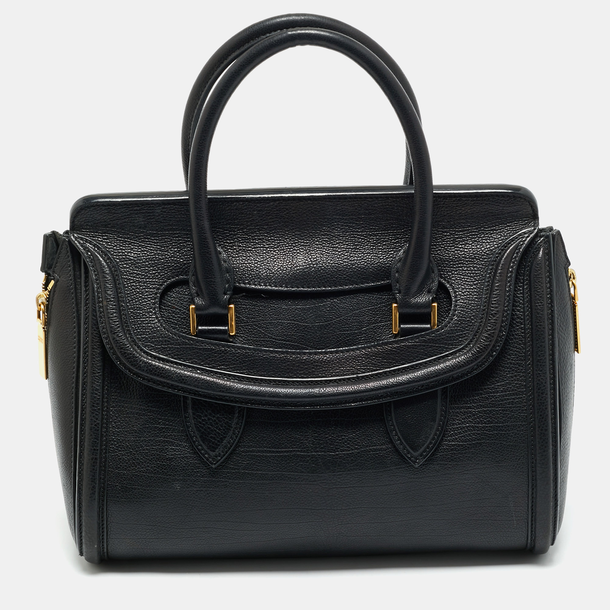 alexander mcqueen black leather medium heroine satchel