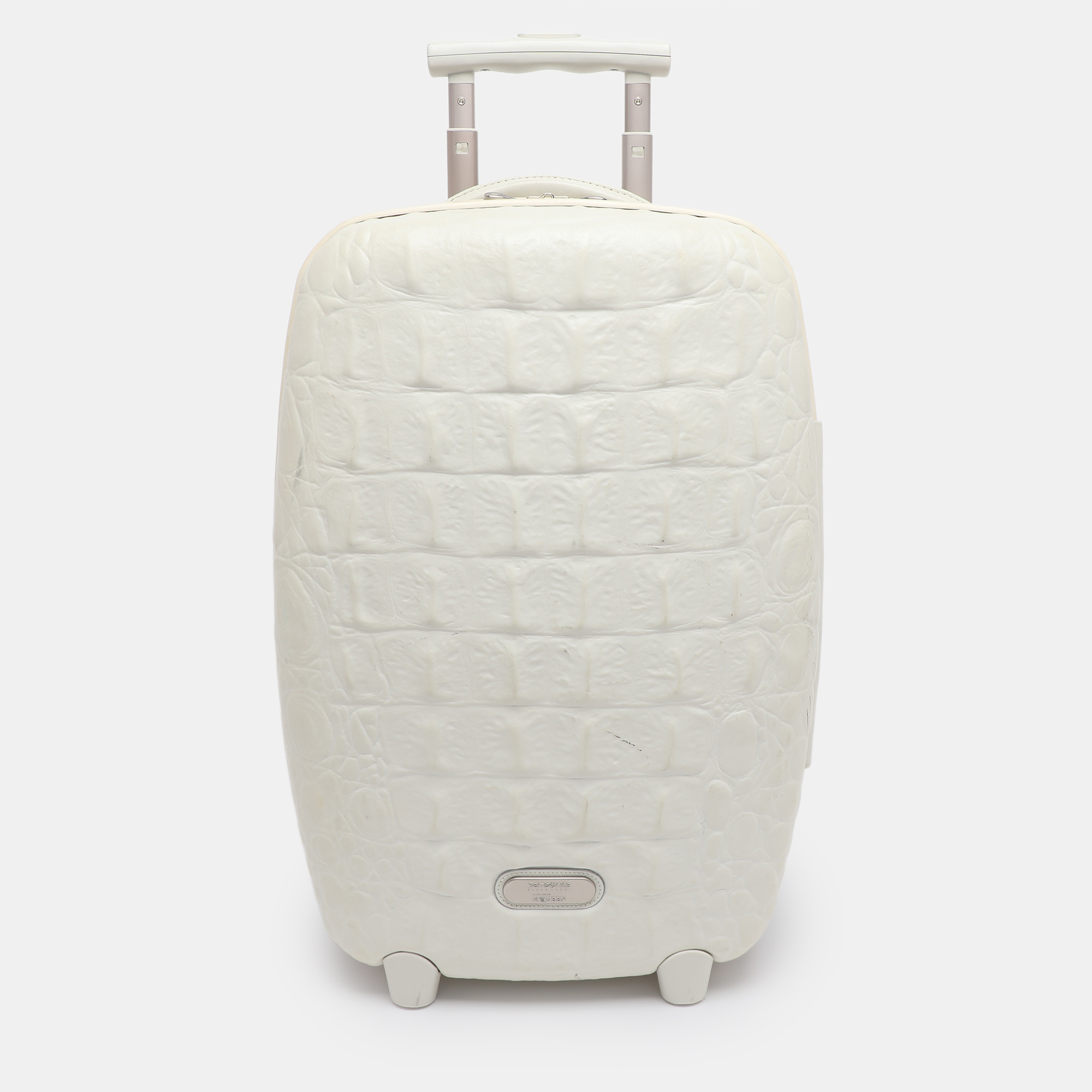 samsonite black label by alexander mcqueen white croc embossed plastic and leather trolley carryon suitcase