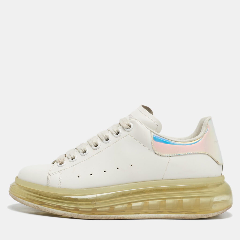 luxury-women-alexander-mcqueen-used-shoes-p1114562-001.jpg Alexander McQueen White/Iridescent Leather Oversized Sneakers Size 39