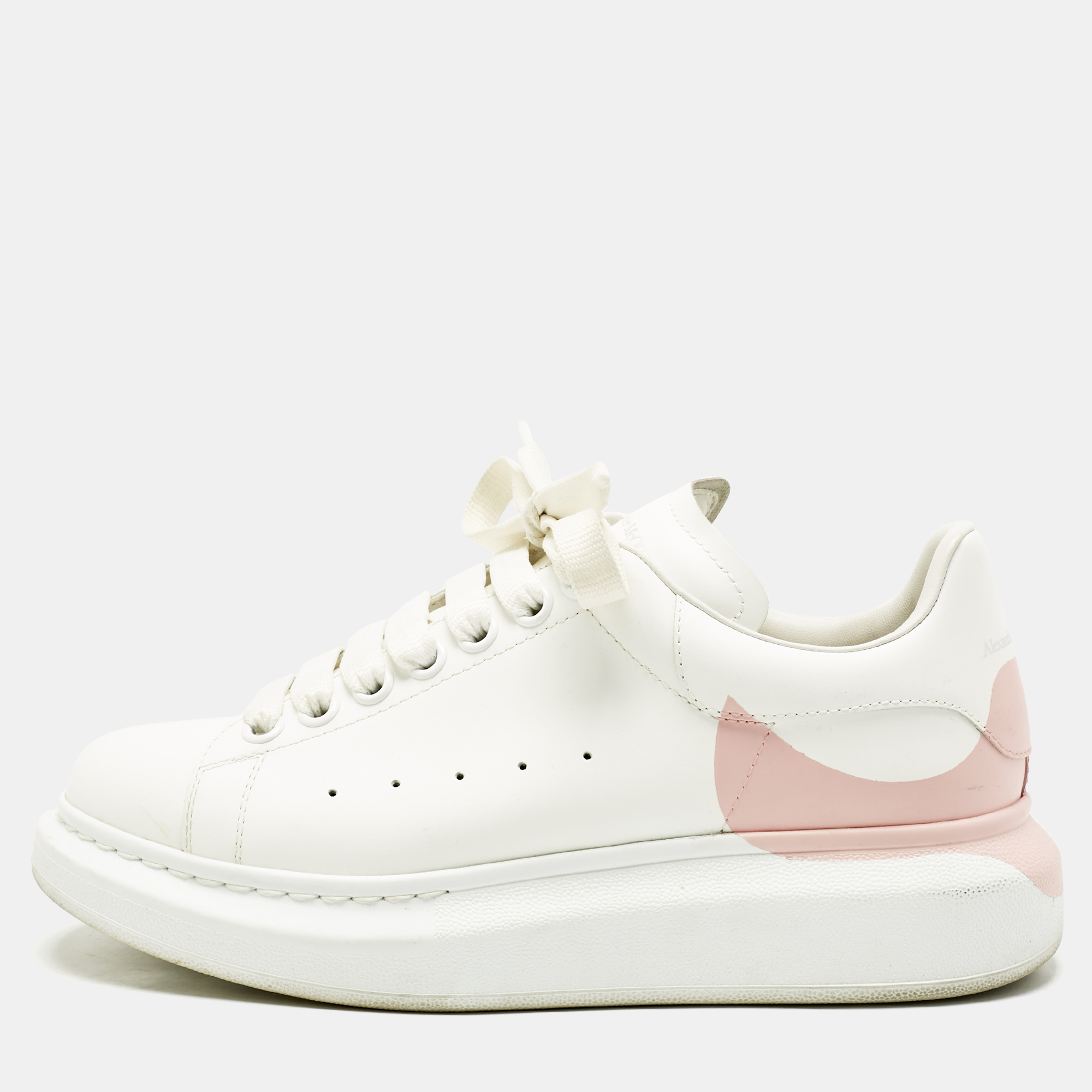 alexander mcqueen white/pink leather oversized sneakers size 38.5
