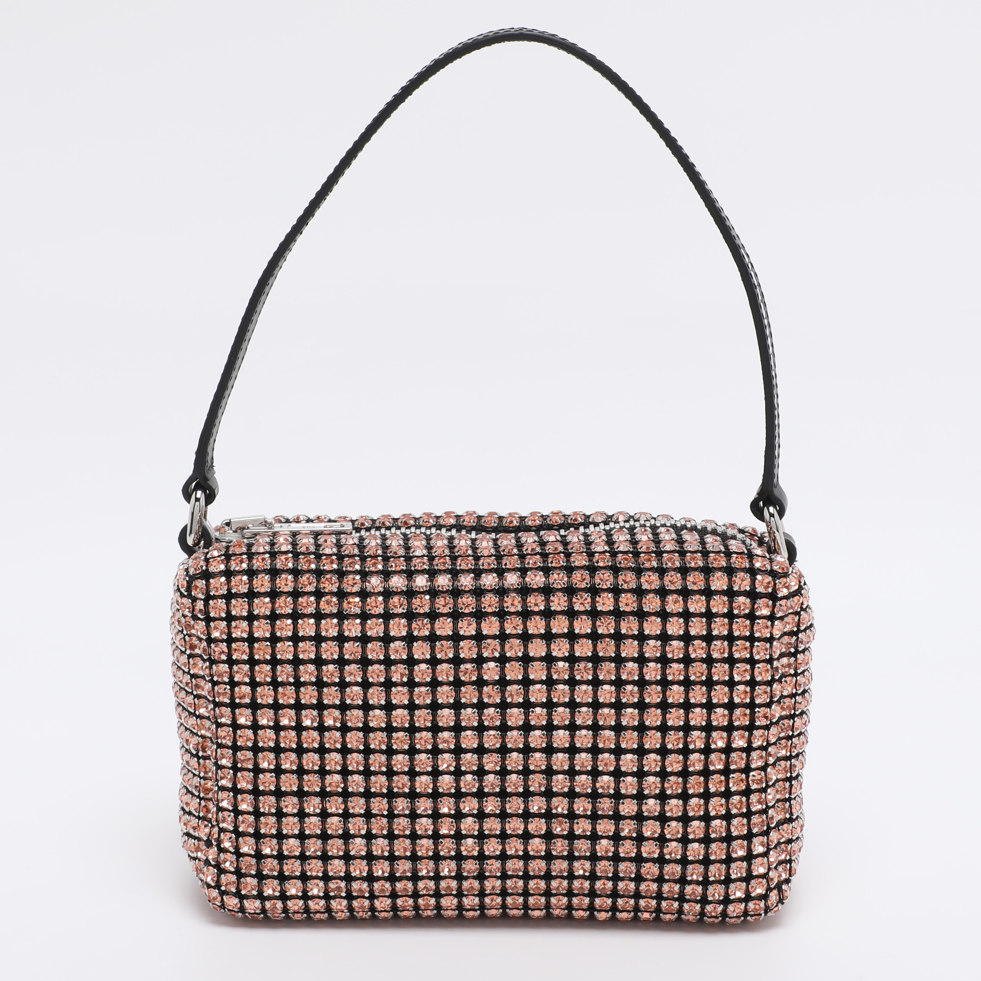 alexander wang orange crystal embellished mesh medium heiress pouch