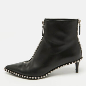 alexander wang black leather eri studded pointed toe ankle length boots size 36.5