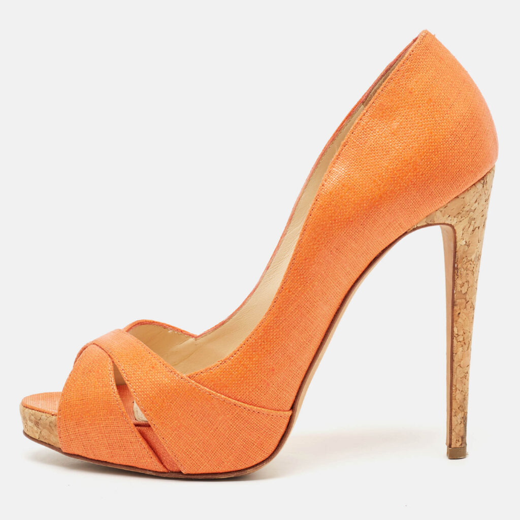 luxury-women-alexandre-birman-used-shoes-p1136539-010.jpg Alexandre Birman Orange Raffia Peep Toe Pumps Size 39.5