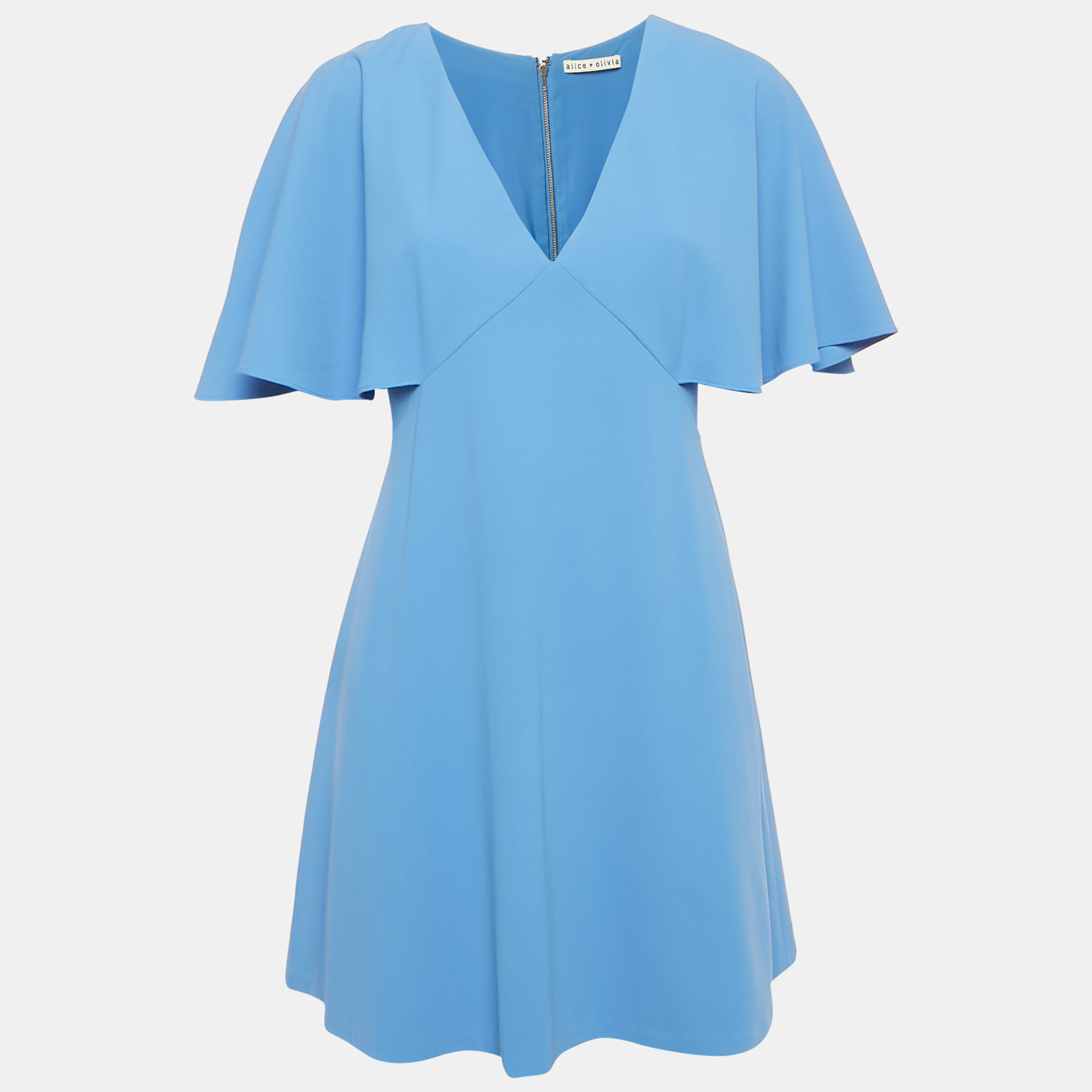 alice + olivia blue crepe cape sleeve mini dress m