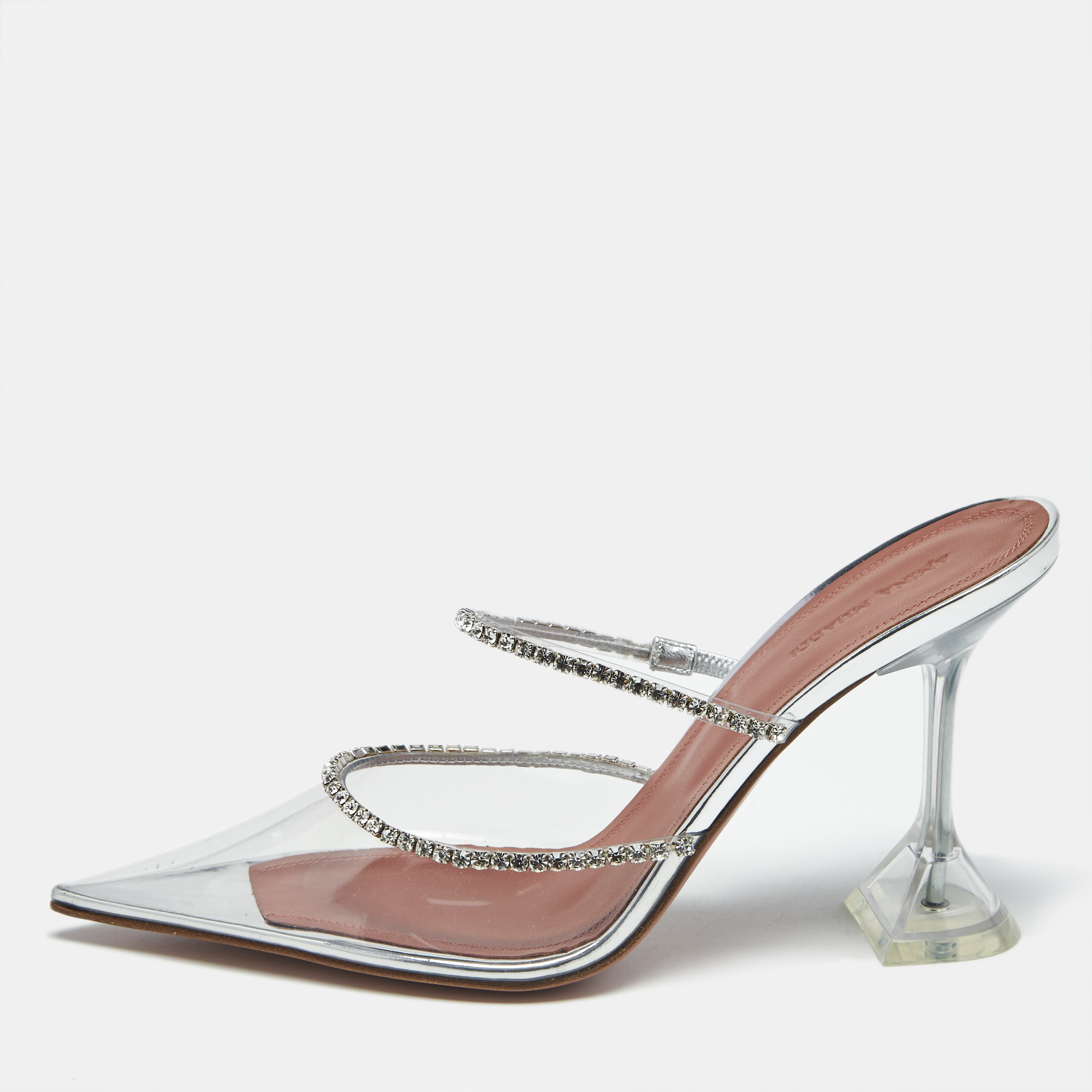 amina muaddi transparent pvc crystal embellished gilda mules size 39