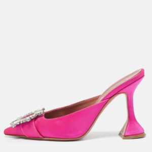 amina muaddi pink satin begum crystal embellished mules size 36.5