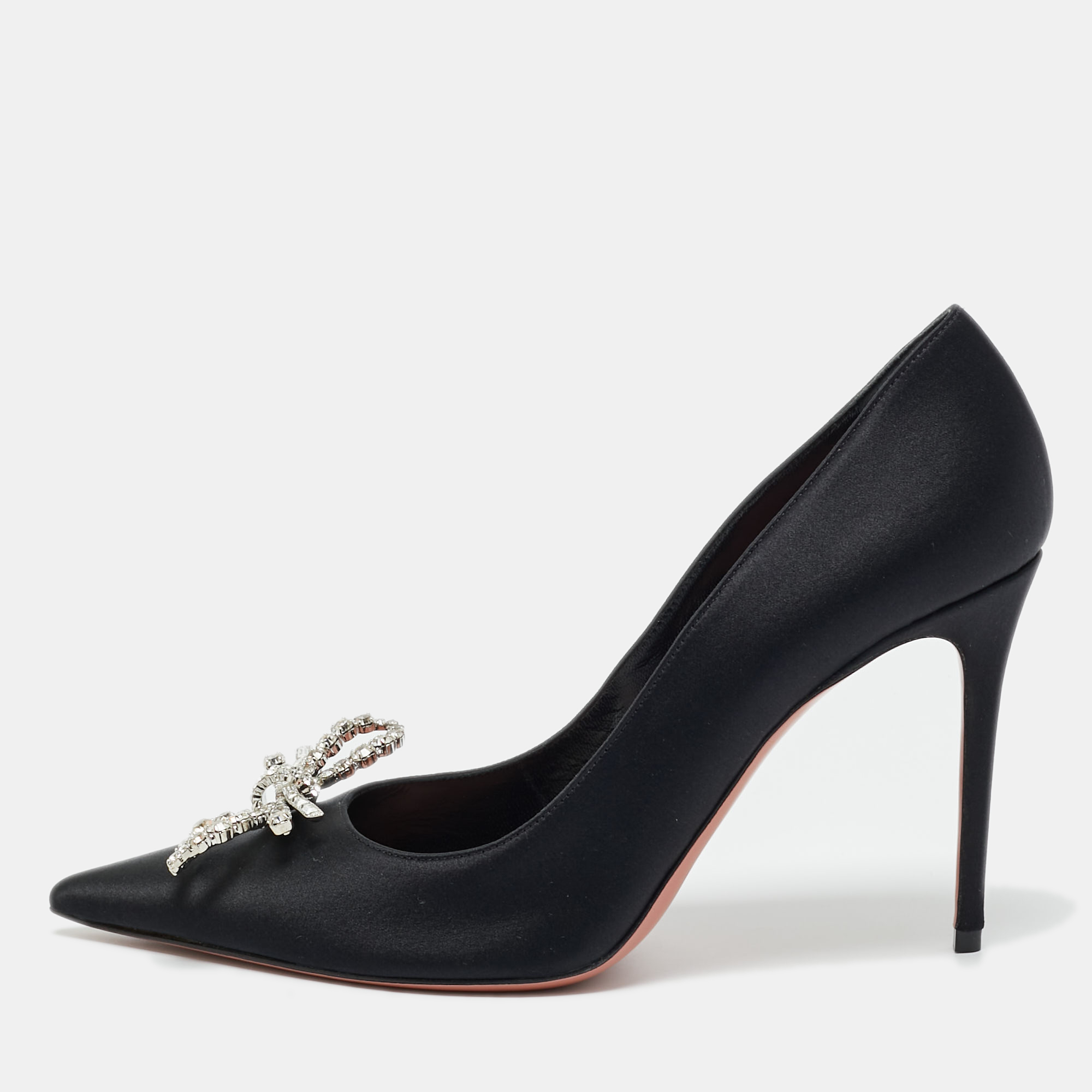 amina muaddi black satin crystal embellished rosie pumps size 41