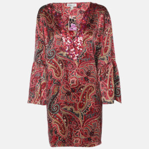 anna scholz red printed satin sequin embellished tunic xl