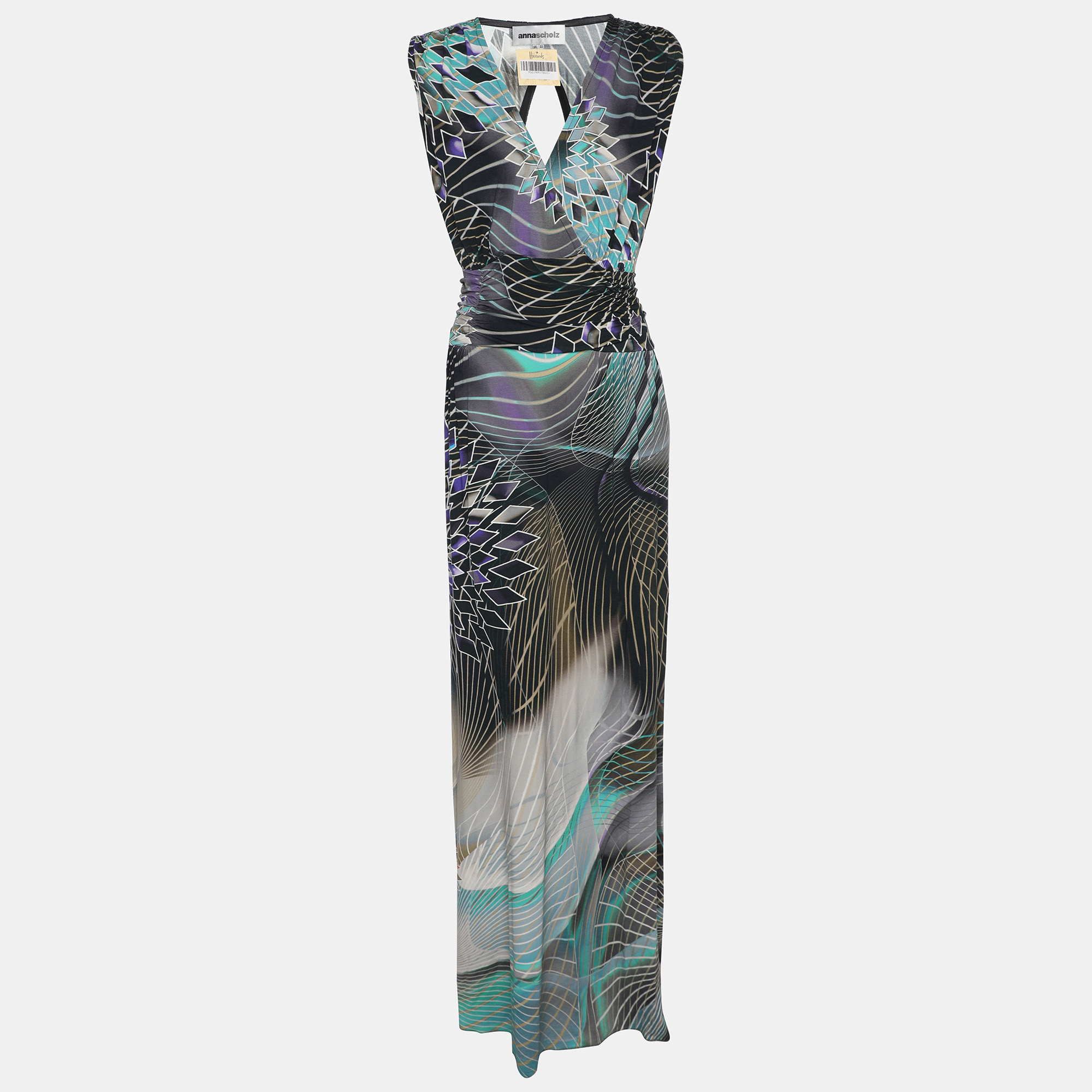 anna scholz multicolor jersey digital print sleeveless maxi dress xxl