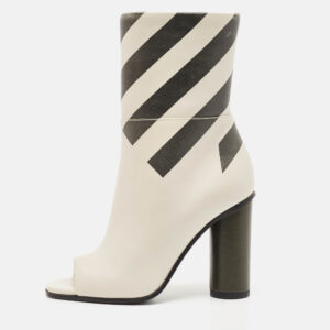anya hindmarch cream stripe leather peep toe ankle boots size 35