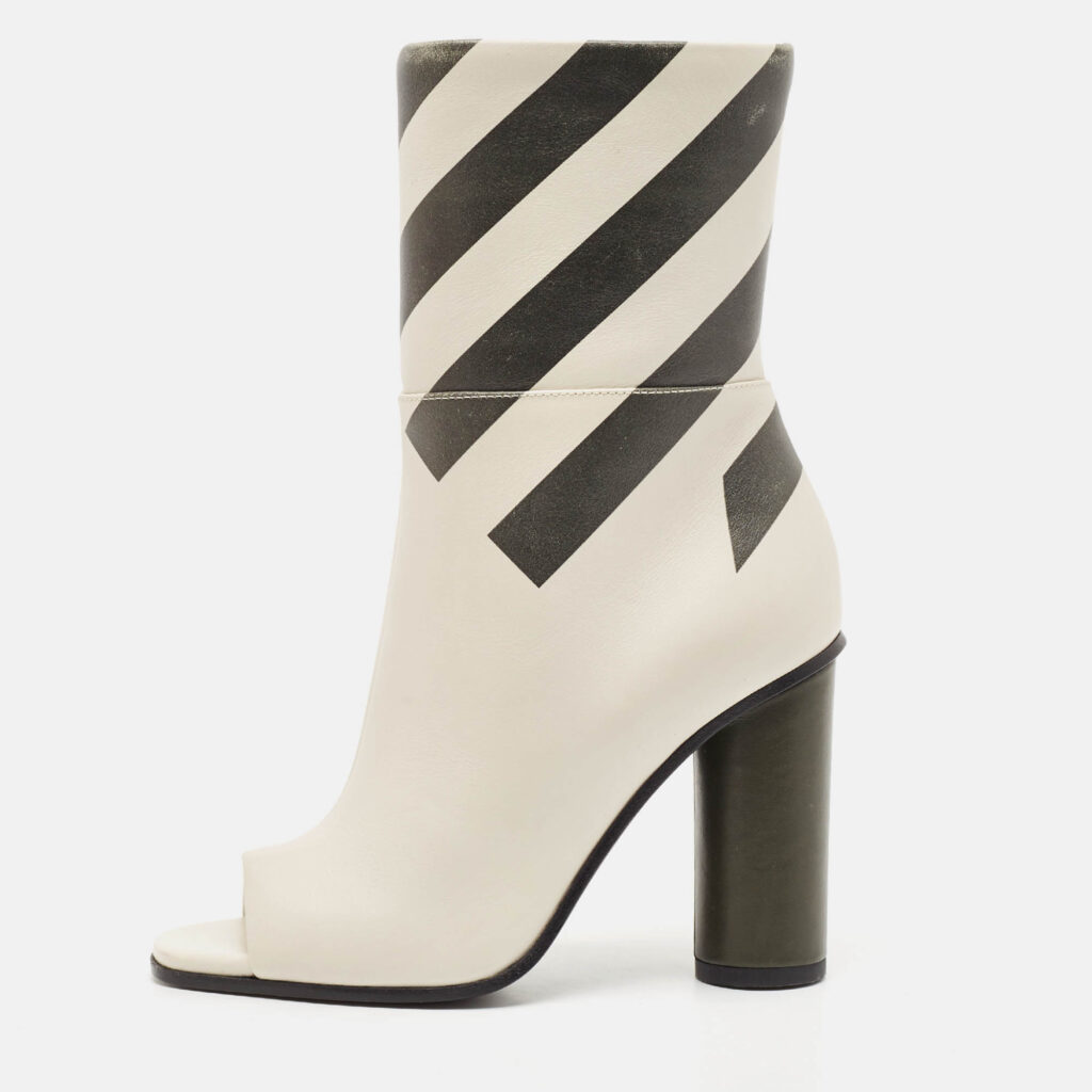 luxury-women-anya-hindmarch-new-shoes-p1134091-010.jpg Anya Hindmarch Cream Stripe Leather Peep Toe Ankle Boots Size 35