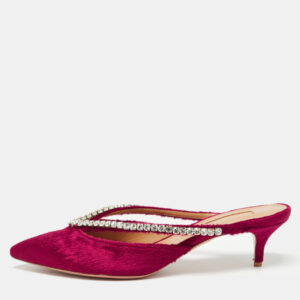 aquazzura pink velvet crystal embellished sabine mules size 38
