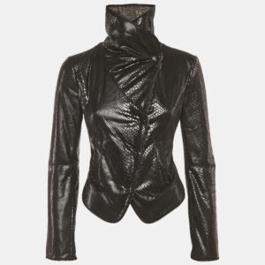 armani collezioni black faux leather and faux fur biker jacket s