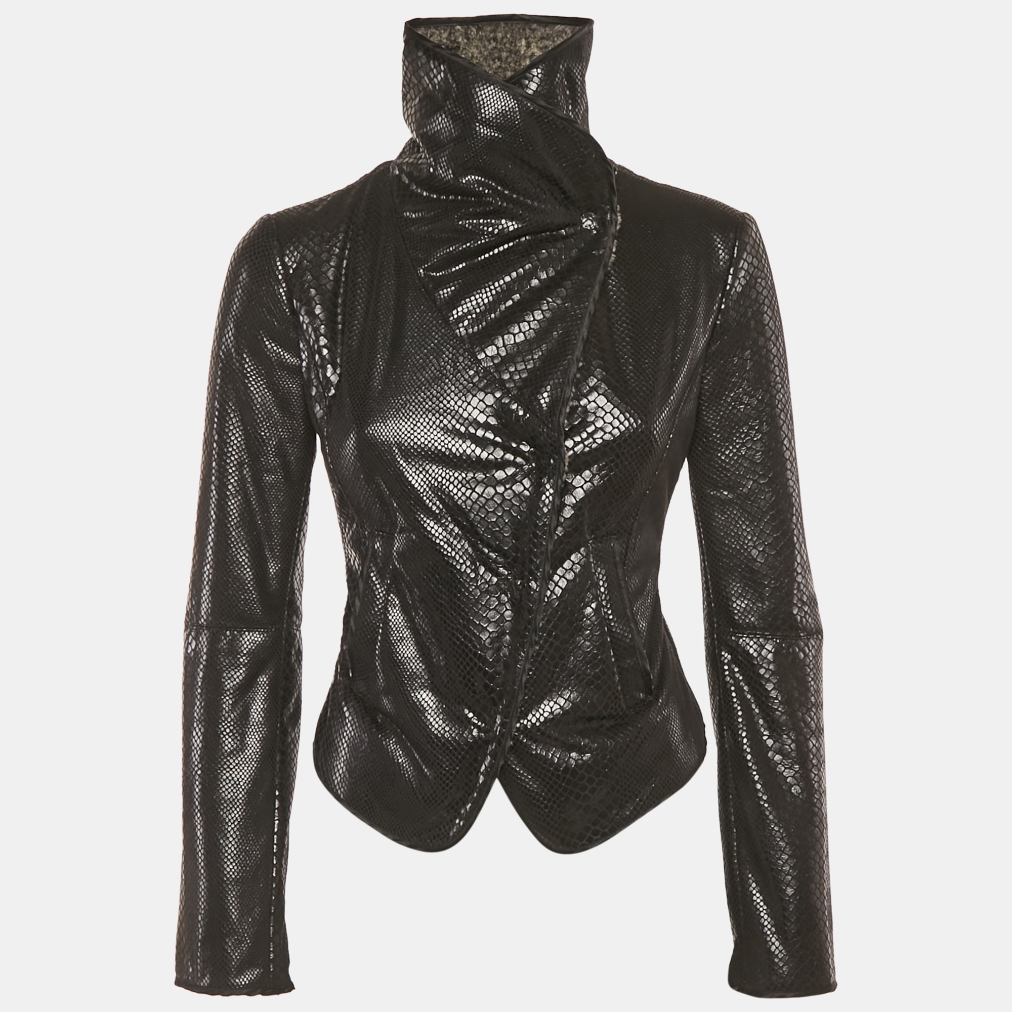 armani collezioni black faux leather and faux fur biker jacket s