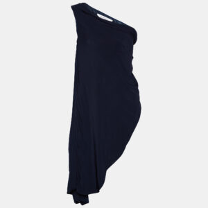 badgley mischka navy blue embellished detail jersey draped mini dress xs