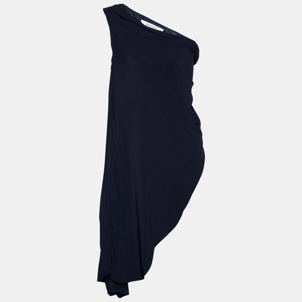 luxury-women-badgley-mischka-used-clothes-p801848-001.jpg Badgley Mischka Navy Blue Embellished Detail Jersey Draped Mini Dress XS