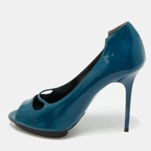 luxury-women-balenciaga-new-shoes-p1210915-001.jpg balenciaga peacock blue patent leather platform peep toe pumps size 39