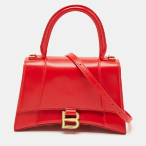 balenciaga red leather small hourglass top handle bag