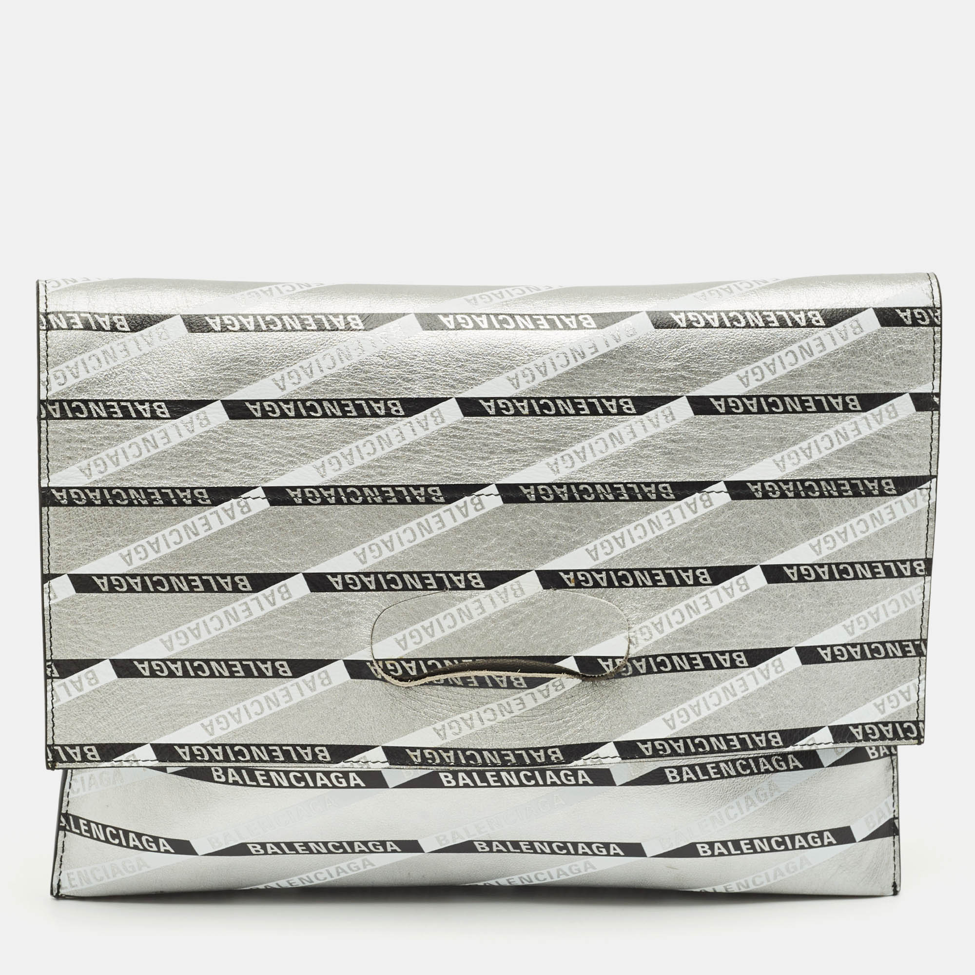 balenciaga silver monogram leather plastic bag tote