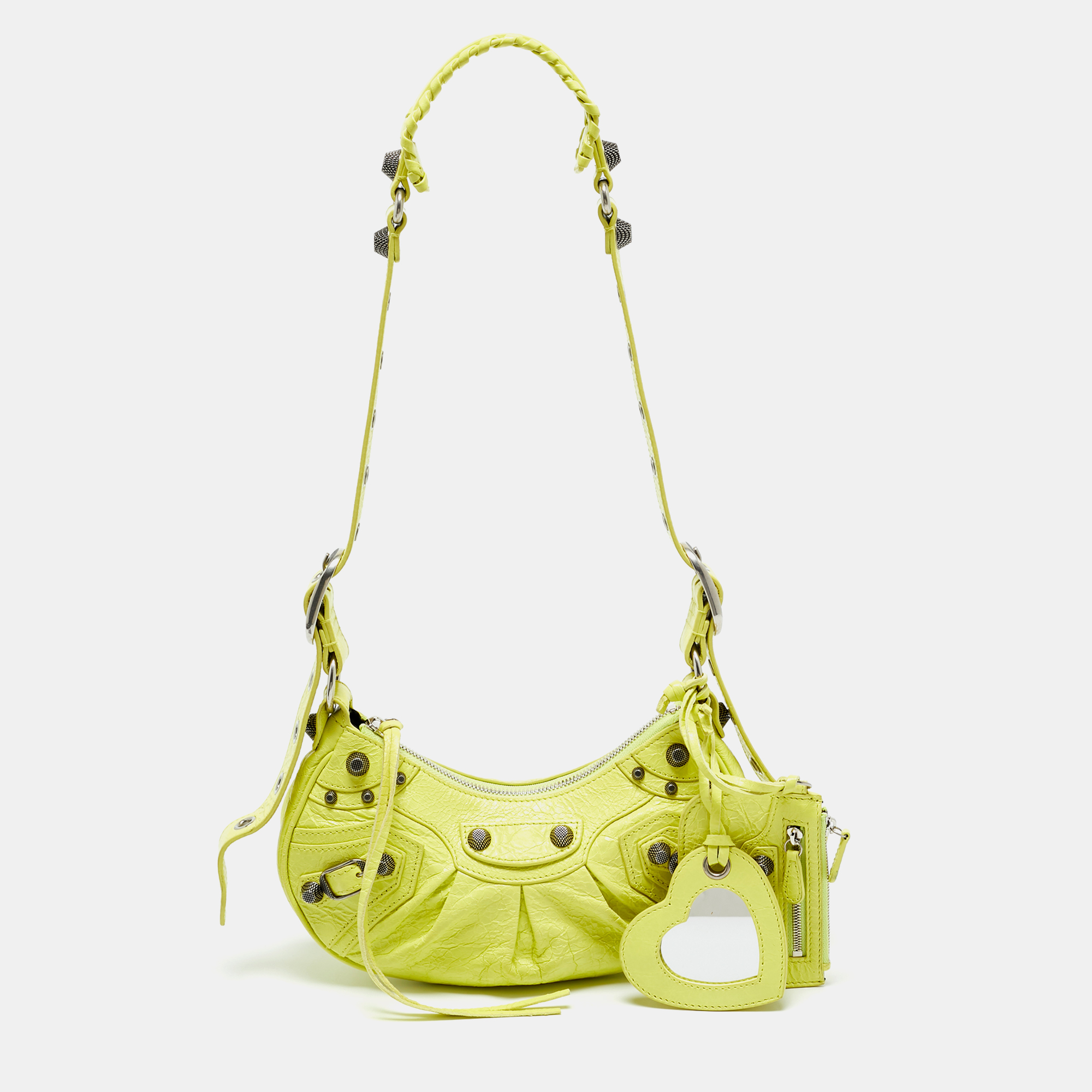 balenciaga neon green leather xs le cagole shoulder bag