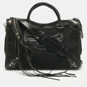balenciaga black mesh nylon and leather classic city bag