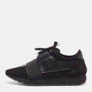 balenciaga black leather and mesh race runner sneakers size 40