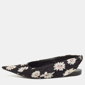 balenciaga black floral print fabric pointed toe slingback flats size 38