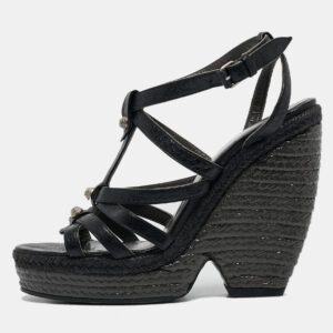 balenciaga black leather arena wedge espadrille sandals size 39
