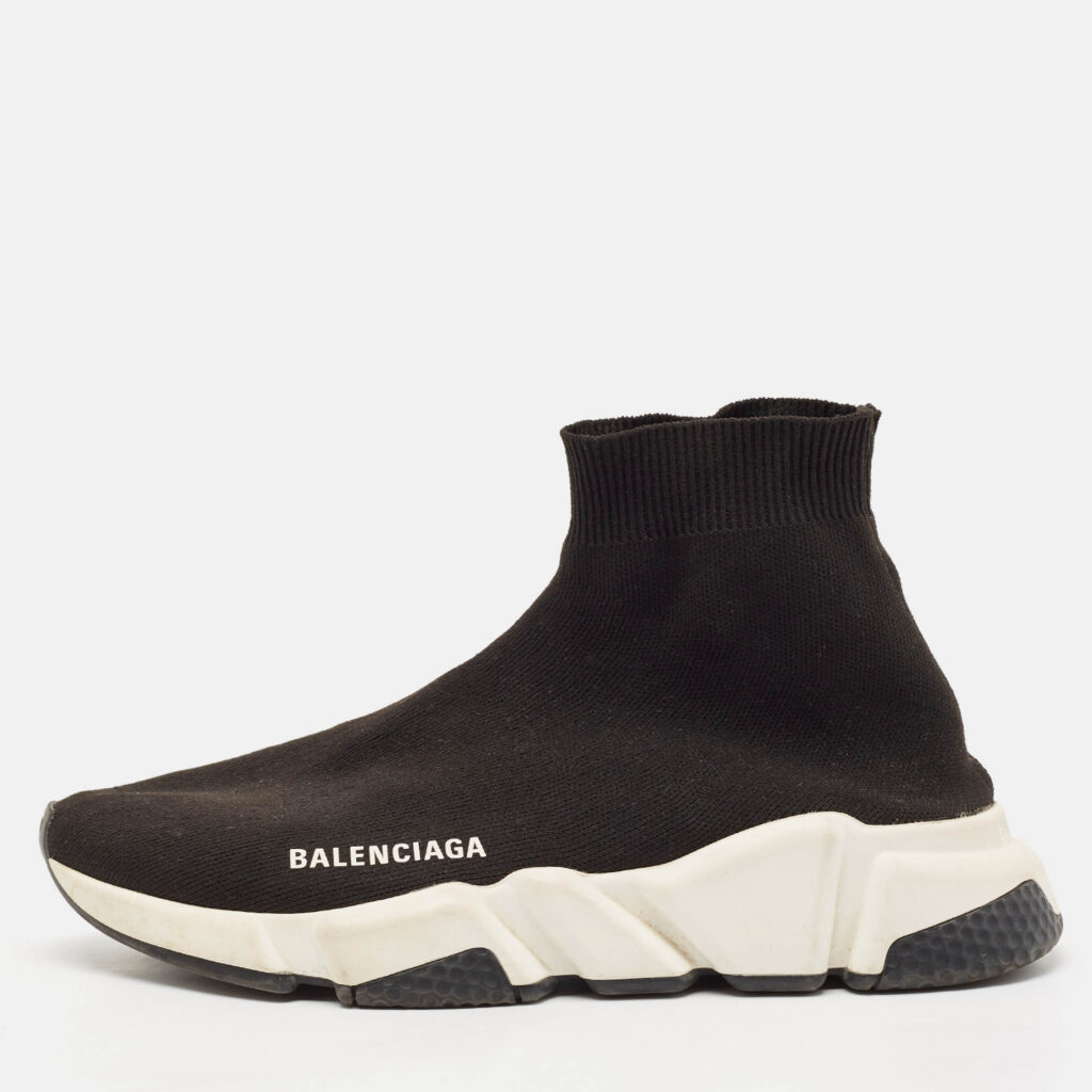 luxury-women-balenciaga-used-shoes-p1130706-010.jpg Balenciaga Black Knit Fabric Speed Trainer High Top Sneakers Size 38