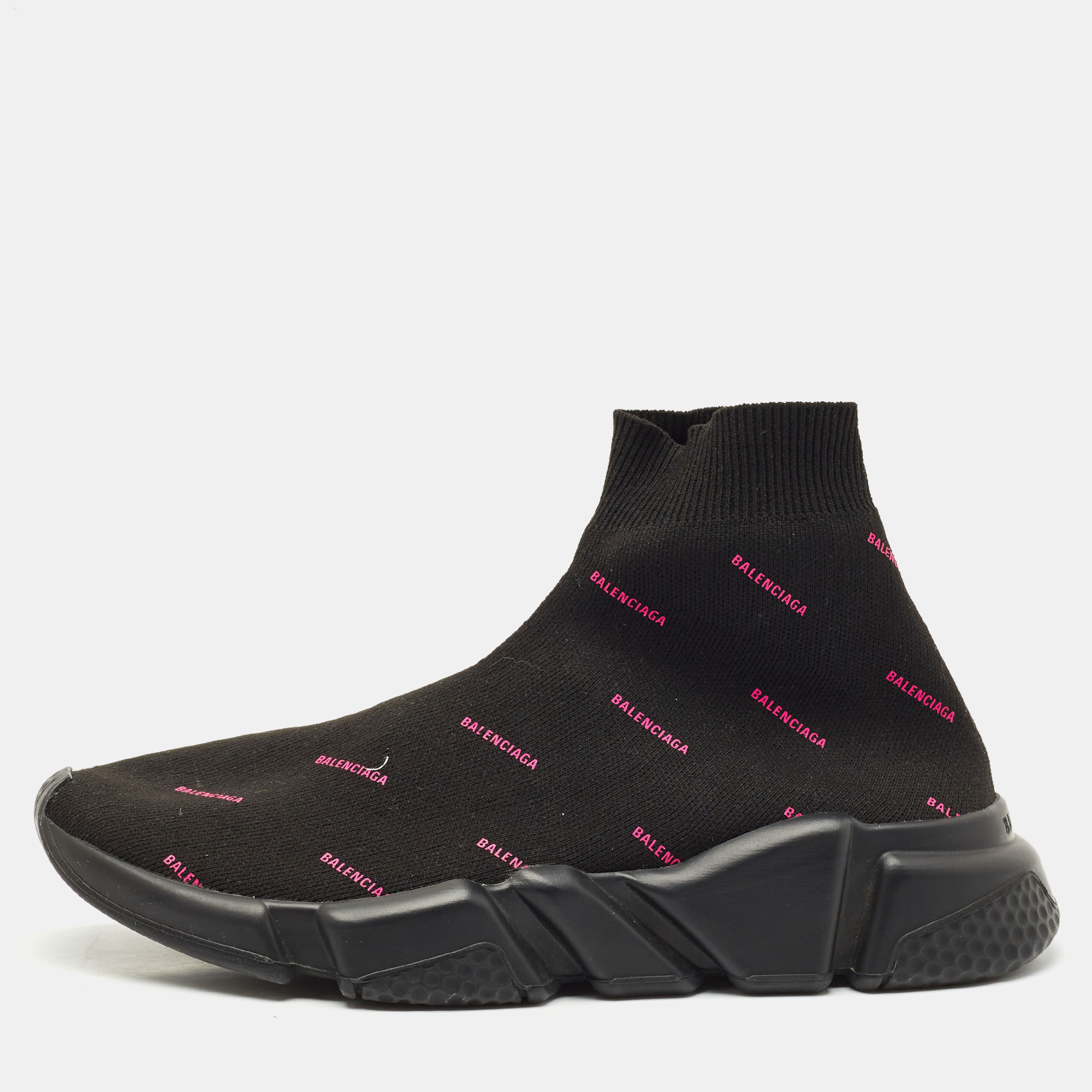 balenciaga black knit fabric speed trainer sneakers size 38