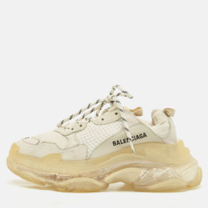 balenciaga white faux leather and mesh triple s clear sole sneakers size 37