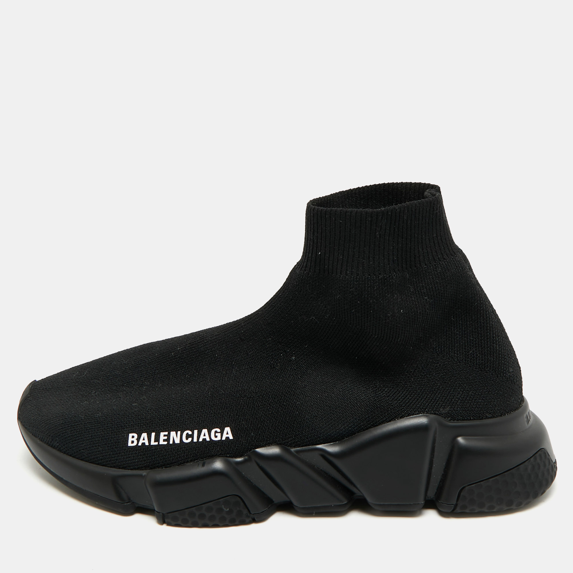 balenciaga black knit fabric speed trainer high-top sneakers size 37