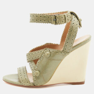 balenciaga green brogue leather strappy wedge sandals size 36