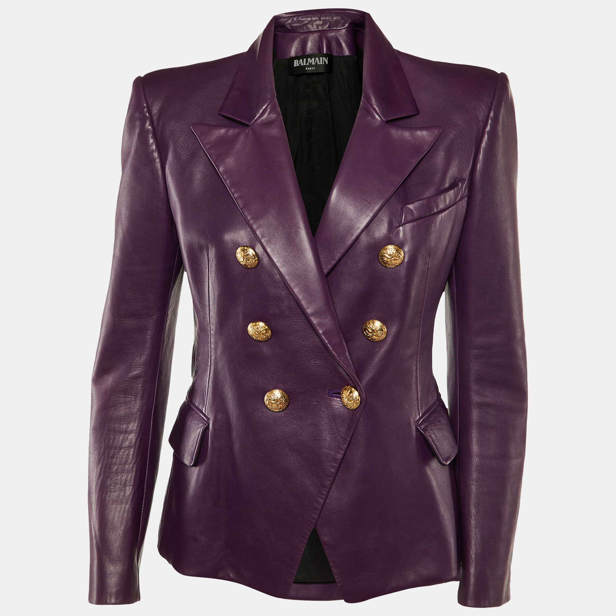 balmain purple leather double breasted blazer l
