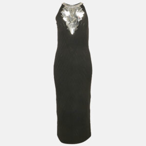 balmain black sequin embellished knit midi dress l