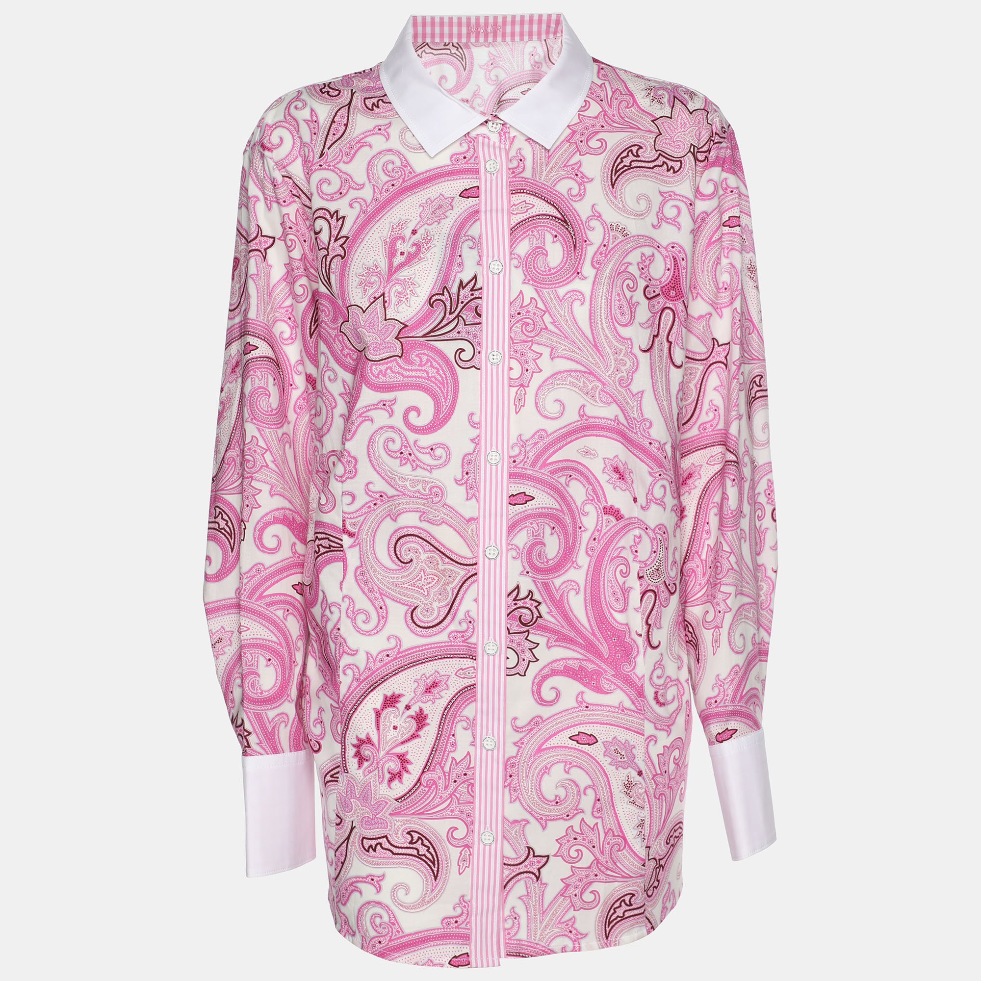 basler pink paisley print cotton blend long sleeve shirt l