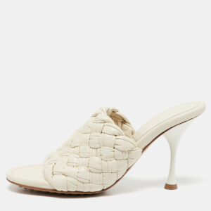 bottega veneta off white intrecciato leather dot wave slide sandals size 40