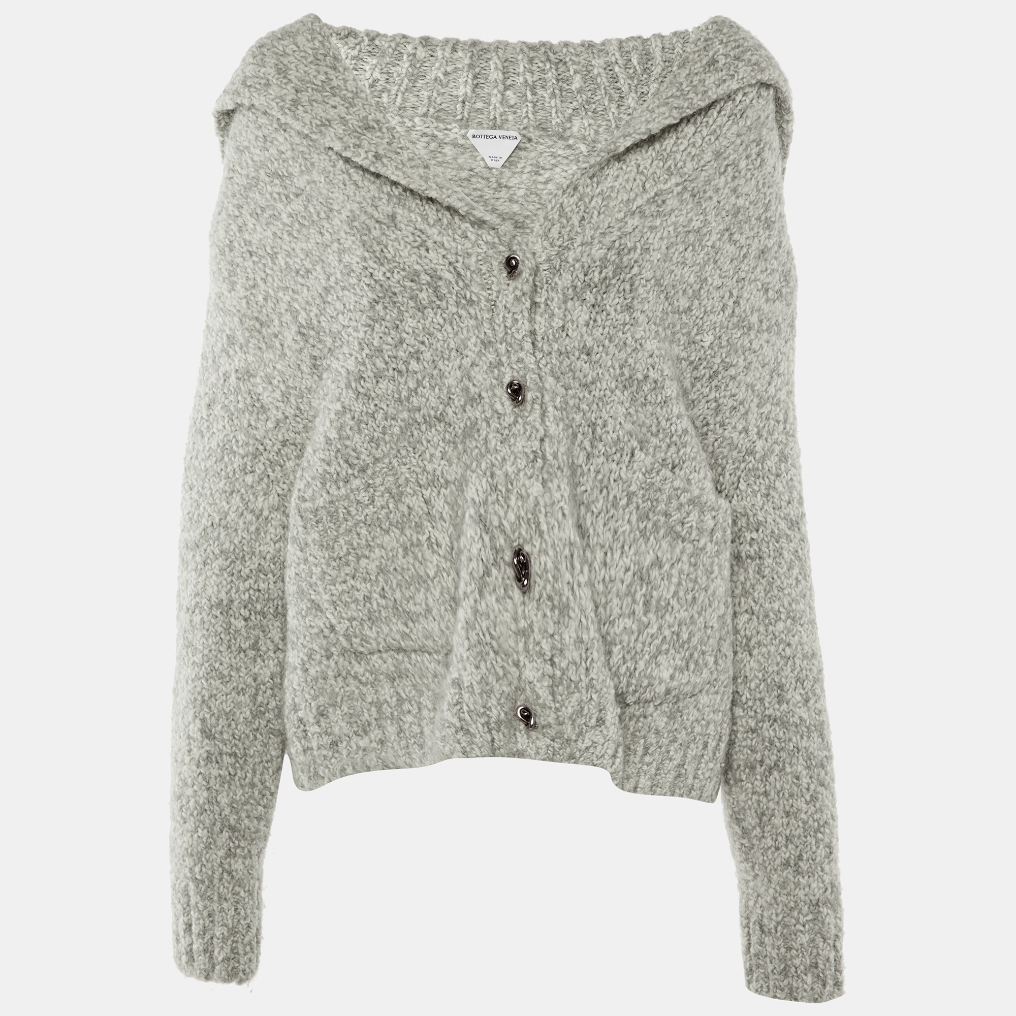 bottega veneta grey melange alpaca wool knit button front cardigan m