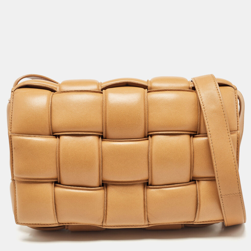 luxury-women-bottega-veneta-used-handbags-p1106844-005.jpg Bottega Veneta Tan Intreccio Leather Padded Cassette Shoulder Bag
