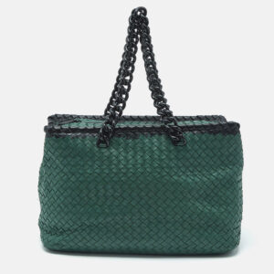 luxury-women-bottega-veneta-used-handbags-p1177632-013-2.jpg bottega veneta green/black intrecciato leather and karung chain tote