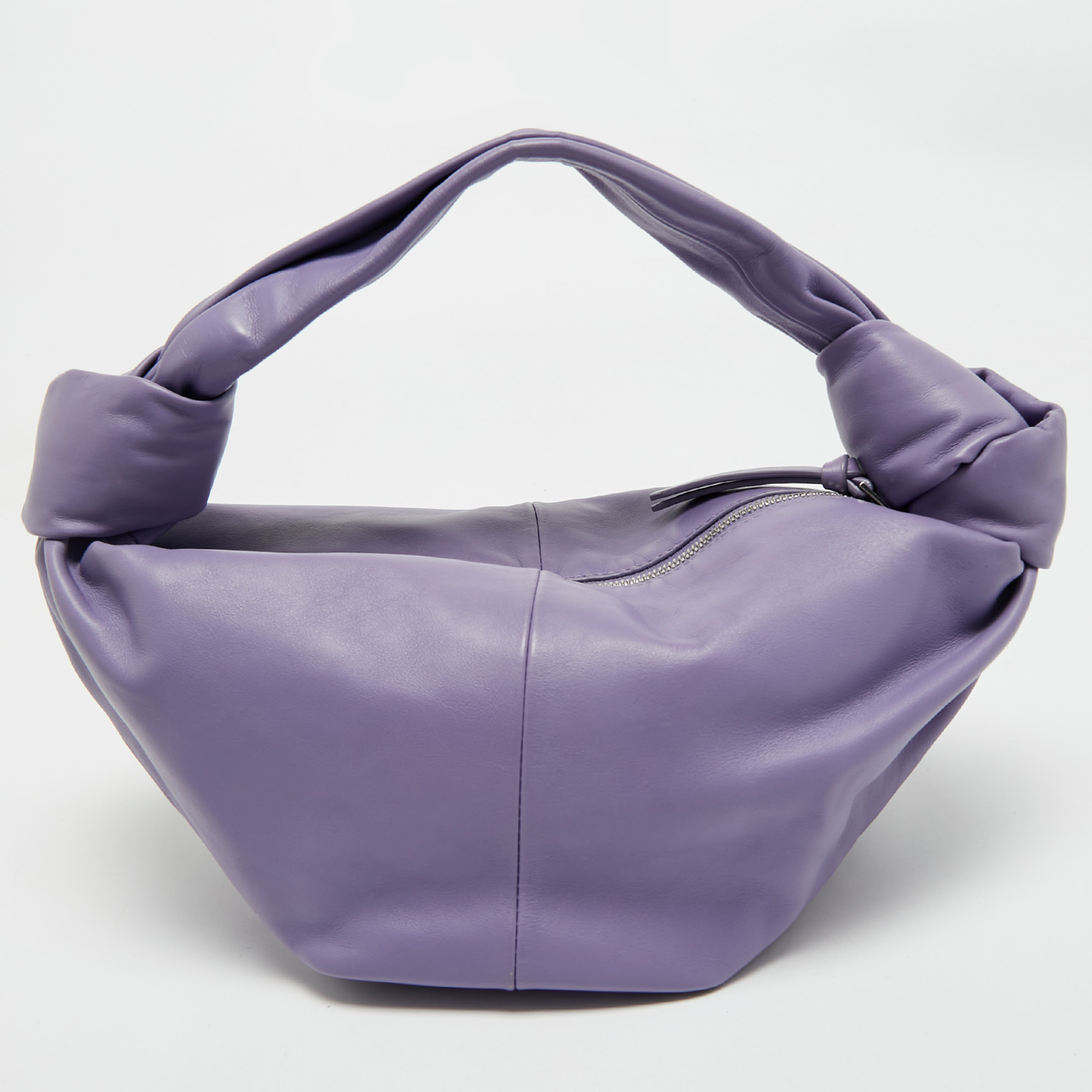 bottega veneta purple leather mini double knot clutch bag
