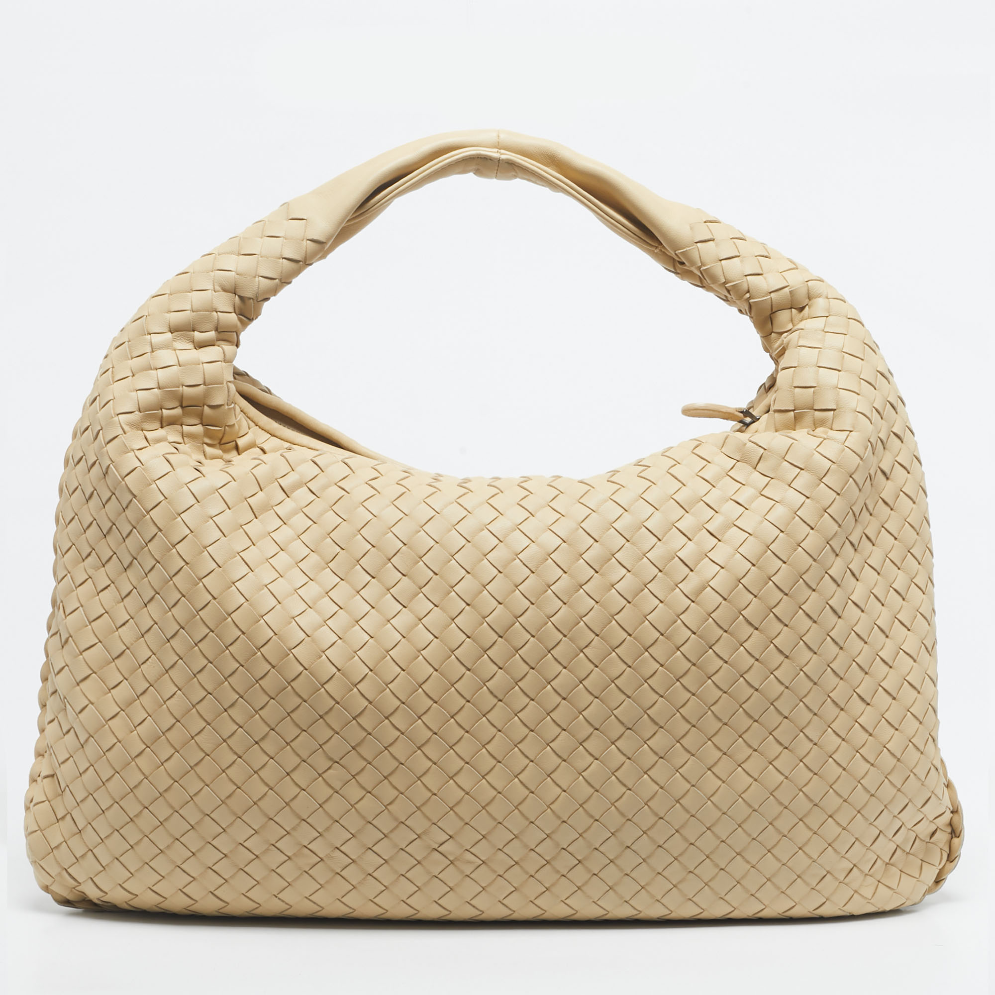 bottega veneta cream intrecciato leather large veneta hobo