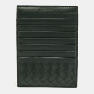 bottega veneta dark green leather zip card holder