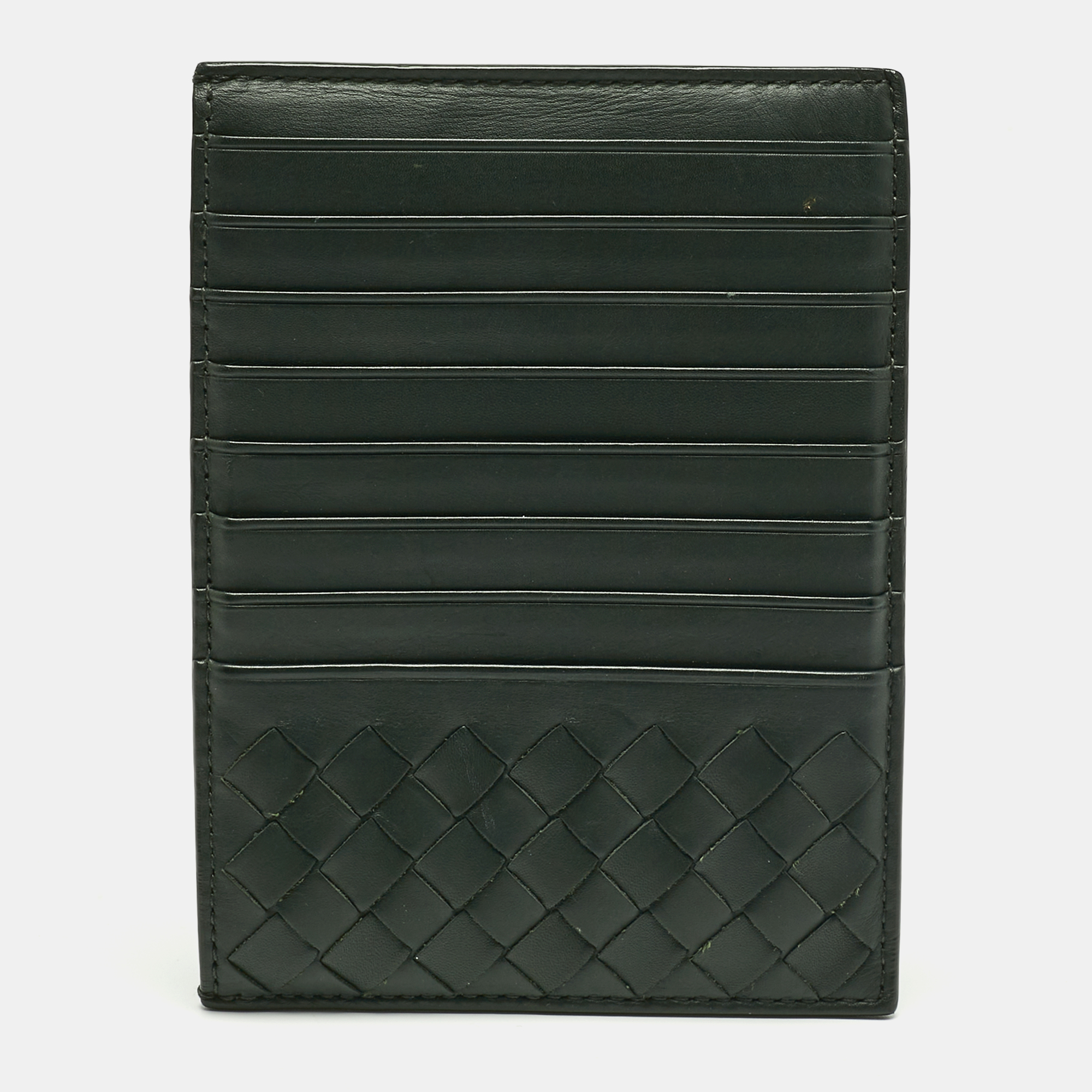 bottega veneta dark green leather zip card holder