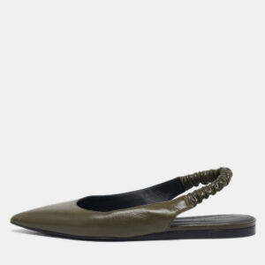 bottega veneta olive green leather slingback pointed toe flat pumps size 38