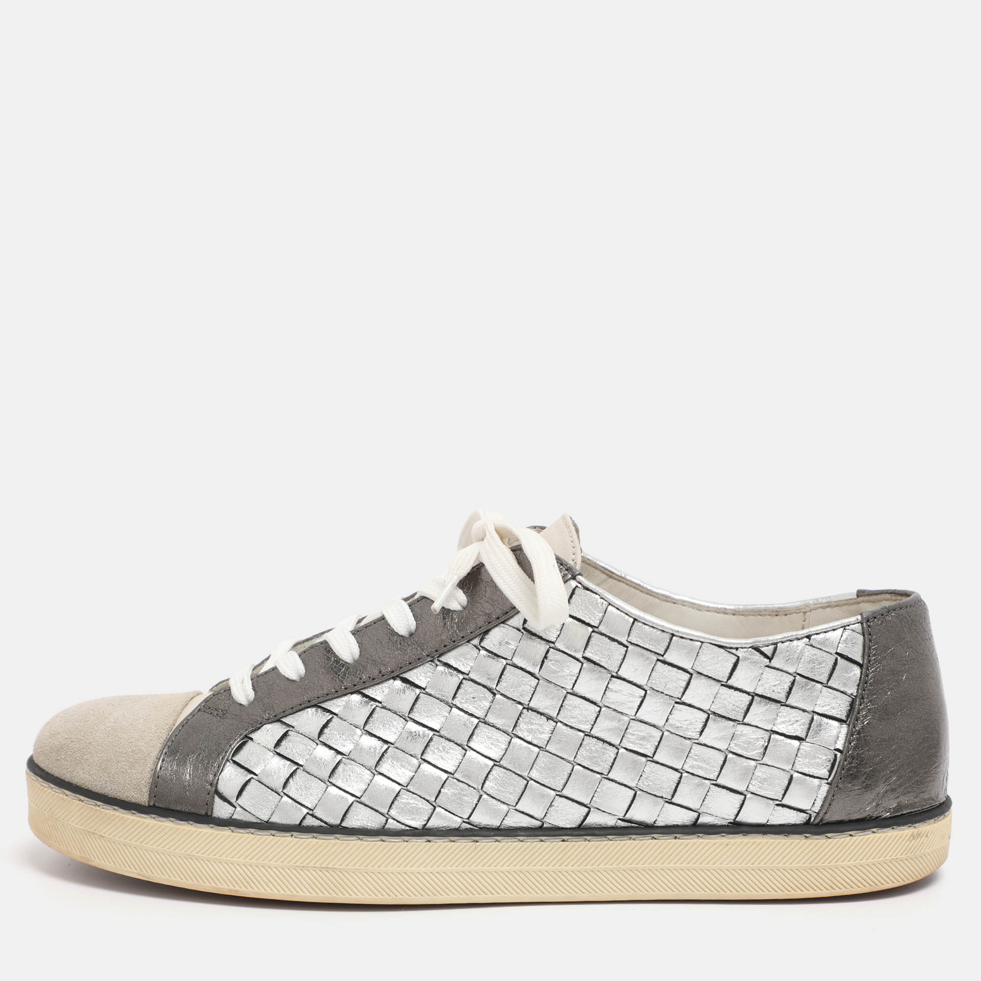 bottega veneta metallic intrecciato leather sail sneakers size 38.5