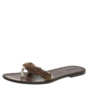 bottega veneta cream nubuck leather embellished thong flats size 39.5