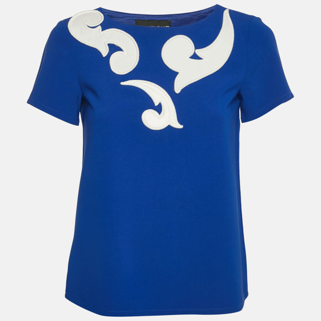 luxury-women-boutique-moschino-used-clothes-p1144346-001.jpg Boutique Moschino Blue Applique Crepe Top S